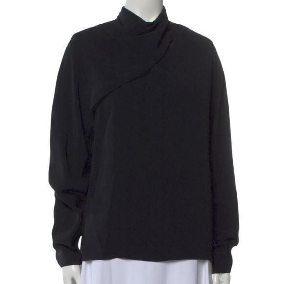The Row Nwt Women’s Size 10 Black Yoko Cowl Neck Draped Front Long Sleeve Top